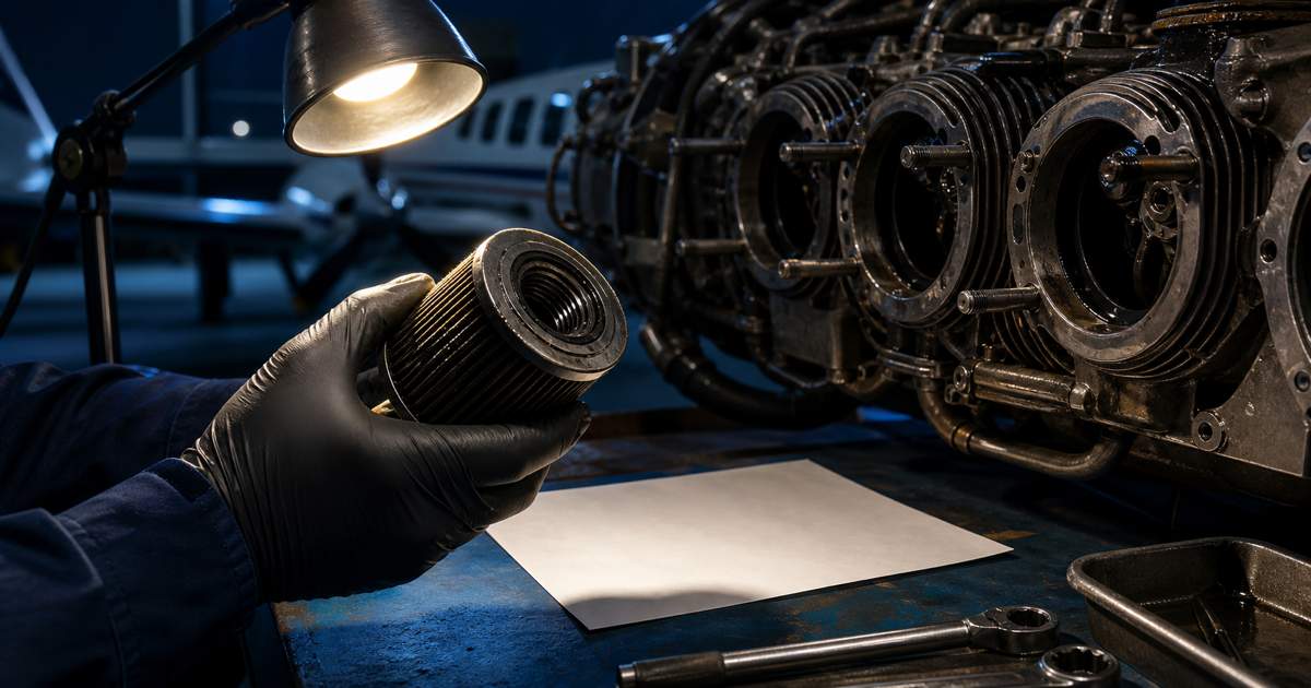 Moteur à pistons d'avion léger en maintenance dans un hangar, documents techniques au premier plan